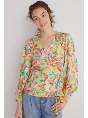 NWT Farm Rio Anthropologie Rainforest Tropical Fruit Wrap Blouse- Size XS